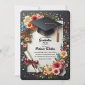 Dark Floral Elegant Graduation Party Invitation 招待状 (正面)