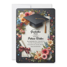 Dark Floral Elegant Graduation Party Invitation
