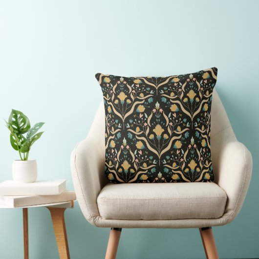 Dark floral folk pattern throw pillow クッション (椅子)
