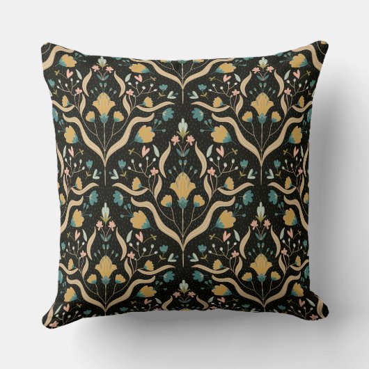 Dark floral folk pattern throw pillow クッション (裏面)