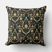 Dark floral folk pattern throw pillow クッション (正面)