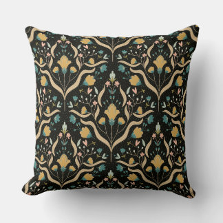 Dark floral folk pattern throw pillow クッション