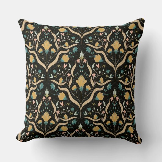 Dark floral folk pattern throw pillow クッション (正面)