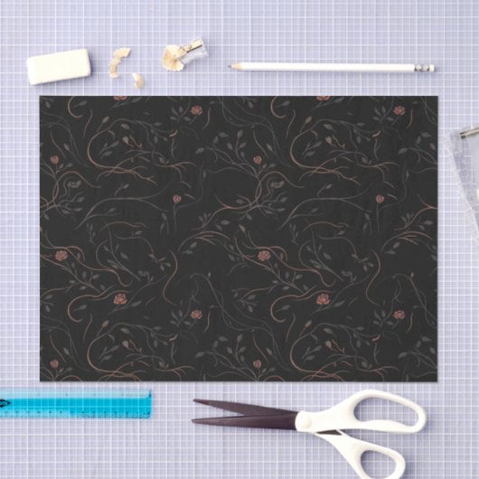 Dark Floral Line Art Tissue Paper 薄葉紙 (クラフト)