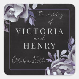 Dark Floral Moody Gothic Black Purple Wedding スクエアシール