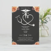 Dark Floral Nursing Graduation Invitation with Hea 招待状 (スタンド正面)