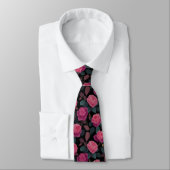 Dark Floral Pink Rose Pattern ネクタイ (タイ)