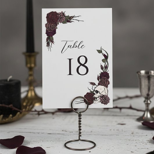 Dark Floral Skull Gothic Wedding Table Number Card テーブルナンバー