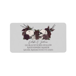 Dark Floral Skull Gray Wedding Return Address ラベル