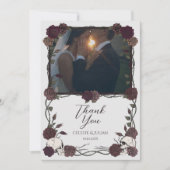 Dark Floral Skull Photo Wedding Thank You Card サンキューカード (正面)