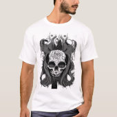 "Dark Floral Skull with Mystical Accents" Tシャツ (正面)