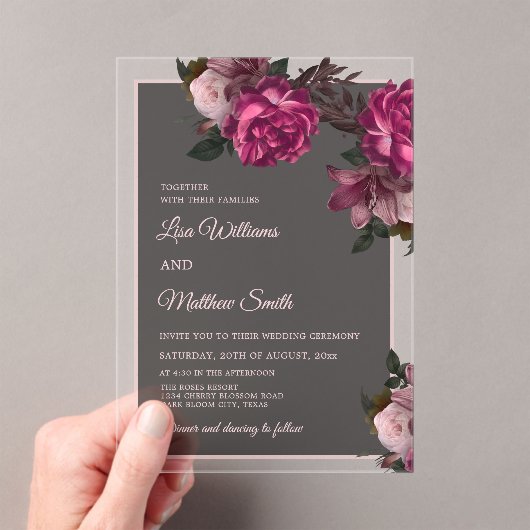 Dark Floral Transparent Wedding アクリル招待状 (インサイチュ (ポータブル))