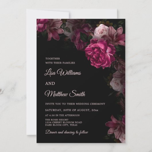Dark Floral Transparent Wedding Acrylic Invitation 招待状 (正面)