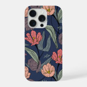 Dark Floral Tulip Pattern Phone Case iPhoneケース (裏面)