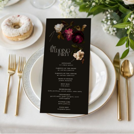 Dark Floral Wedding Program Elegant Burgundy