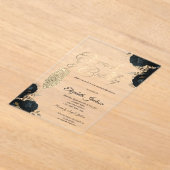 Dark Flowers Champagne Glass Green アクリル招待状 (レイダウン)