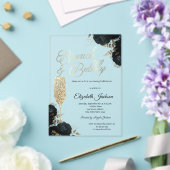 Dark Flowers Champagne Glass Green アクリル招待状 (インサイチュ (ウェディング))