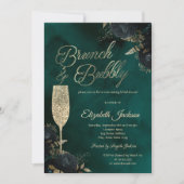 Dark Flowers Champagne Glass Green 招待状 (正面)