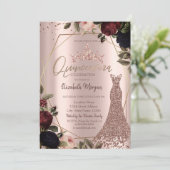 Dark Flowers Crown Rose Gold Dress Quinceañera   招待状 (スタンド正面)