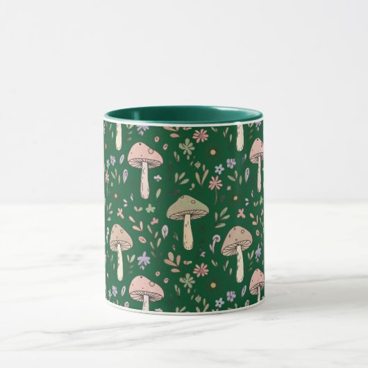 Dark Forest Emerald Fungi Seamless Pattern Moody マグカップ (中央)