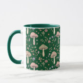 Dark Forest Emerald Fungi Seamless Pattern Moody マグカップ (左)