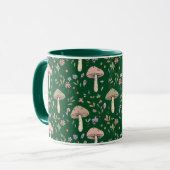 Dark Forest Emerald Fungi Seamless Pattern Moody マグカップ (正面左)