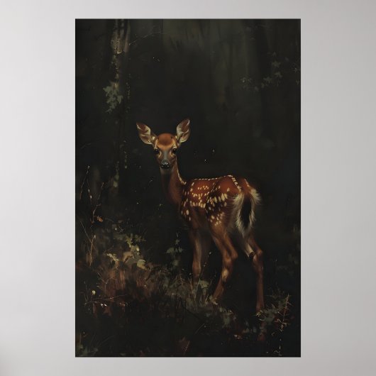 Dark Forest Fawn Baby Deer Art Printable, Woodland ポスター (正面)