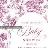 Dark Fuchsia Rose Pattern Toile Baby Shower Invite 招待状