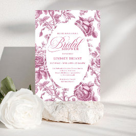 Dark Fuchsia Toile Roses Bridal Shower Invitation  招待状
