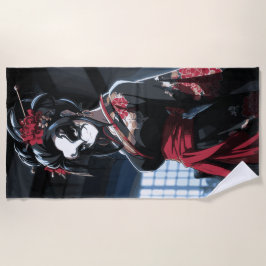 Dark Geisha Portrait Japanese Gothic Art ビーチタオル
