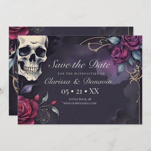 Dark Gohic Skull & Rose Elegant Handfasting セーブザデート (正面/裏面)