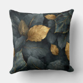 Dark Gold Botanical Leaves Throw Pillow クッション (裏面)