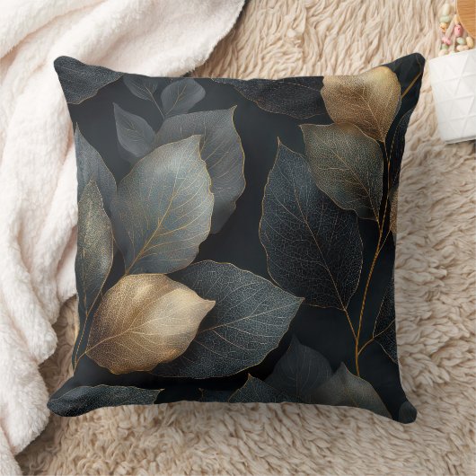 Dark Gold Botanical Throw Pillow クッション (ブランケット)