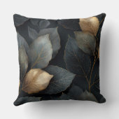 Dark Gold Botanical Throw Pillow クッション (裏面)