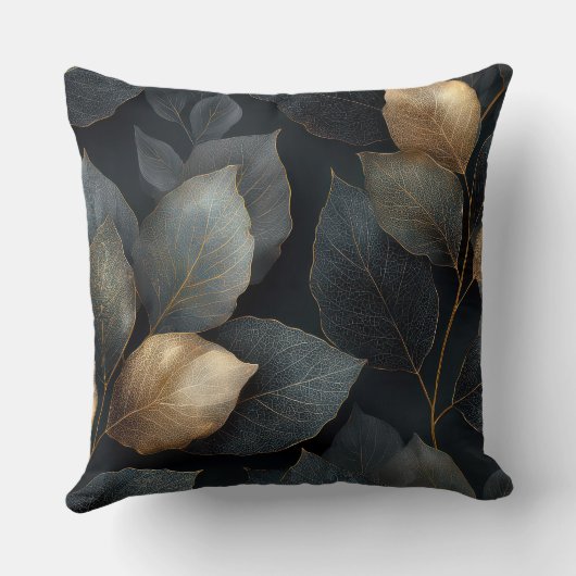 Dark Gold Botanical Throw Pillow クッション (裏面)