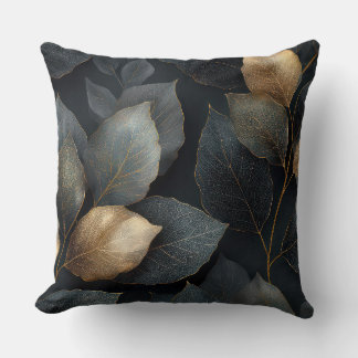 Dark Gold Botanical Throw Pillow クッション