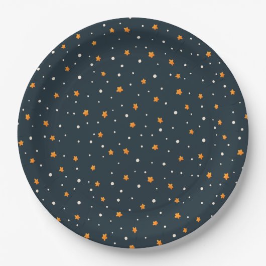 Dark Gold Starry Night Holiday Pattern Plates ペーパープレート (正面)