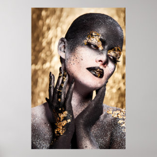 Dark Golden Beauty Body Paint Glamorous Art ポスター