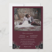 Dark Gothicフローラバーガンディヴィンテージ写真結婚's 招待状 (正面)