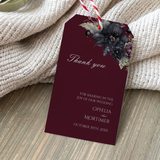 Dark Gothicフローラブルゴーニュ結婚ーありがとうございます ギフトタグ