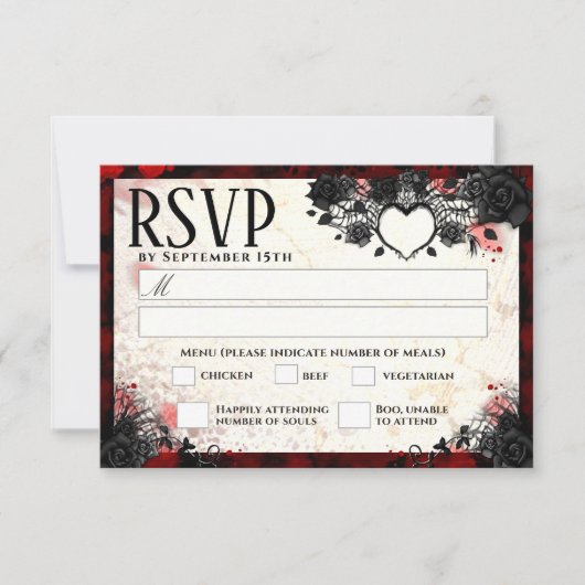 Dark Gothic 3.5 x 5 Halloweenメニュ結婚ーRSVP 出欠カード (正面)