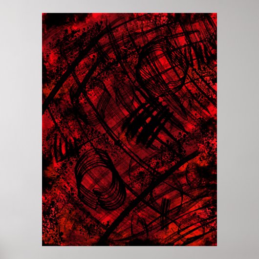 Dark Gothic Abstract Wall Art Red and Black Poster ポスター (正面)