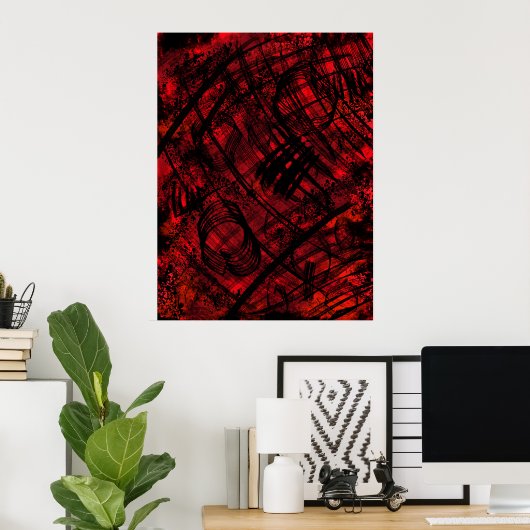 Dark Gothic Abstract Wall Art Red and Black Poster ポスター (ホームオフィス)