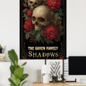 Dark Gothic Art with Skull, Roses, and Custom Text ポスター (ホームオフィス)