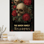 Dark Gothic Art with Skull, Roses, and Custom Text ポスター (キッチン)