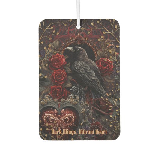 Dark Gothic Beauty Red Roses Black Crow Raven Bird カーエアーフレッシュナー (正面)