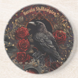 Dark Gothic Beauty Red Roses Black Crow Raven Bird コースター