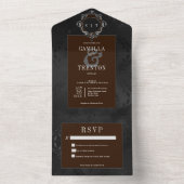 Dark Gothic Black & Brown Floral Satin No Dinner オールインワン招待状 (内側)