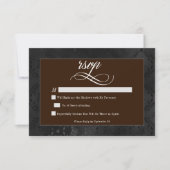 Dark Gothic Black Floral Satin Damask Brown 出欠カード (正面)