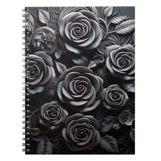 Dark Gothic Boho Black Roses Floral ノートブック (正面)